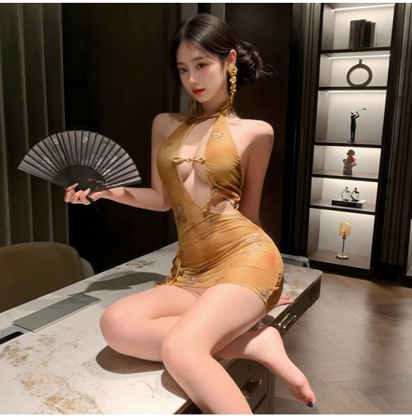 FEE ET MOI - Butterfly Dream Cut-out Cheongsam (Brown)